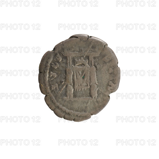 Denarius, after 141 CE. Roman Empire (27 BC–476). Obverse: DIVA FAVSTINA — bust of Faustina the Elder (98–141; Roman empress 138–141) turned right, in drapery with hair arranged in a bun. Reverse: AVGVSTA — throne with a wreath lying on it and a scepter resting against it. Imperial busts of Antoninus Pius (86–161; Roman emperor 138–161) and Faustina the Elder; iconography includes throne. Coin; weight 3.01 g; axis 180°.