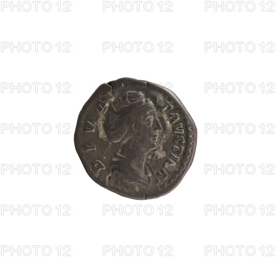 Denarius, after 141 CE. Obverse: Bust of Faustina the Elder turned right, wearing drapery with hair in a high bun; pearl border; inscription 'DIVA FAVSTINA'. Reverse: Ceres standing left, holding lowered ears of corn in her right hand and a flaming torch in her left; pearl border. Roman Empire (27 BCE–476 CE), Rome. Coin; weight 3.18 g; axis 180°.