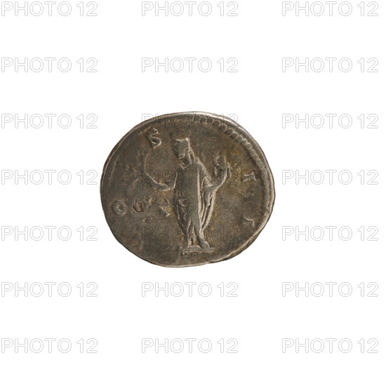 Denarius of Antoninus Pius (86–161; Roman Emperor 138–161), 145–147 CE. Obverse: head of Marcus Aurelius (heir to the throne; 138–161) right, pearl border, inscription AVRELIVS CAE SAR AVG PII F. Reverse: Honos facing left, holding a branch in his right hand and a cornucopia in his left, pearl border, inscription COS I I. Roman, Rome; silver coin, weight 3.31 g.