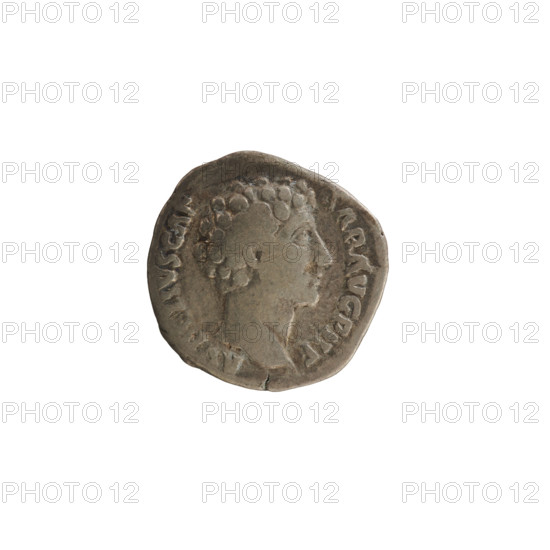 Denarius, Antoninus Pius (86–161; Roman emperor 138–161). Obverse: Head of Marcus Aurelius (heir to the throne; 138–161) right, inscription 'AVRELIVS CAE SAR AVG PII F'. Reverse: Honos (personification) standing left, holding a twig/branch in his right hand and a cornucopia in his left, inscription 'COS I I'. Silver coin; Roman Empire, 145–147 CE, Rome. Weight 2.87 g; axis 180°.