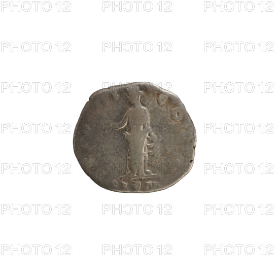 Denarius, Antoninus Pius (86–161; Roman emperor 138–161). Obverse: head of Marcus Aurelius (heir to the throne; 138–161) right; inscription AVRE, R ANTO (poorly legible). Reverse: Clementia (personification) stands facing, head turned left, holds a patera in her right hand, left hand supports the hem of her robe; under the line CLEM. Legend partly legible (Rw., R, I CO). Rome, Roman Empire (27 BC–476), 151–152. Coin; weight 3.03 g; axis 180°.