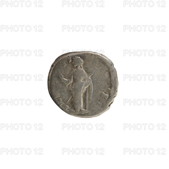 Denarius, Antoninus Pius (86–161; Roman emperor 138–161). Obverse: head of Marcus Aurelius right, inscription RELIVS AES. Reverse: TR P I, II — Felicitas stands facing left, holding a caduceus in her right hand and a scepter in her left, leaning against a column. Materials/format: coin (denarius), weight 3.58 g, axis 180°. Date: 156–157 CE. Roman Empire, Rome. Attributes/iconography: imperial busts, caduceus, scepter, Felicitas (personification).