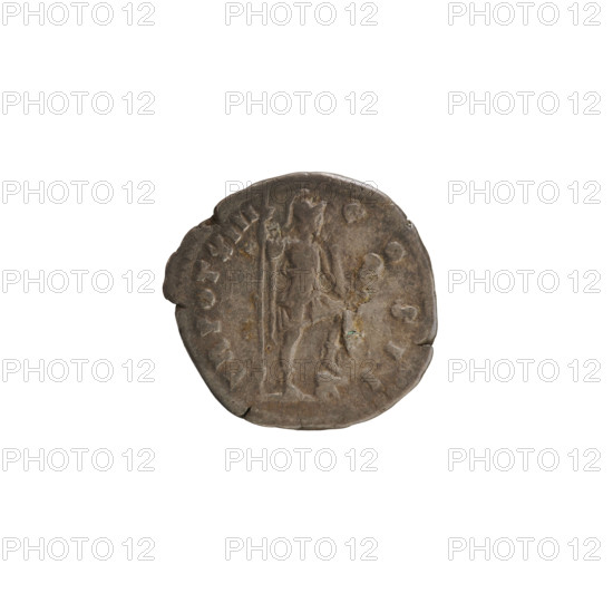 Denarius, Antoninus Pius (86–161; Roman emperor 138–161). Obverse: Bust of Marcus Aurelius (heir to the throne; 138–161) on the right in drapery; pearl border; inscription AVRELIVS CAES AVG P II F. Reverse: TR POT XIII COS II. Virtus (personification) stands turned to the right with his leg resting on a helmet; holds a spear in his right hand and a parazonium in his left; pearl border. Date: 158–159. Roman Empire (27 BC–476), Rome. Coin; weight 3.27 g; axis 180°.