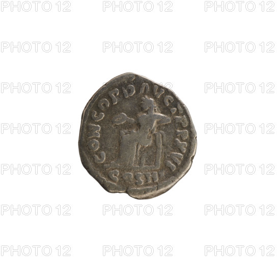 Denarius, Marcus Aurelius (121–180; Roman emperor 161–180). Obverse: Head of Marcus Aurelius with a laurel wreath facing right; pearly border; inscription IMP M AVR ANTONINVS AVG. Reverse: CONCORD AVG TR P XVI — Concordia seated facing left, holding a patera in her right hand, resting her left elbow on a statuette of Spes; under the seat a cornucopia; under the line COS II; pearly border. Date: 161–162. Roman Empire (27 BC–476), Rome. Coin; weight 2.91 g; axis 180°.