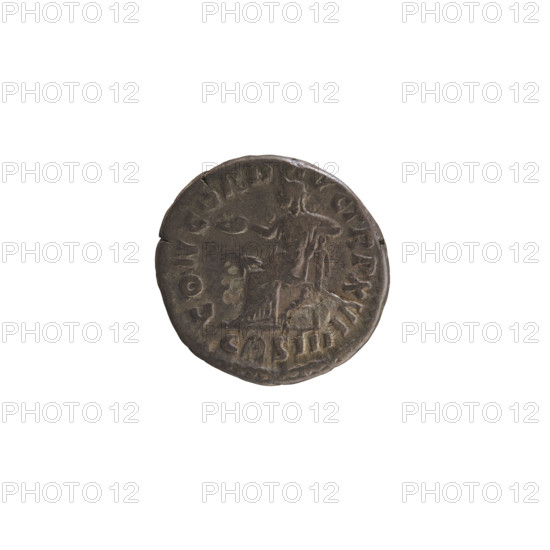 denarius, Marcus Aurelius (121–180; Roman emperor 161–180); obverse: head of Marcus Aurelius right, pearly border, inscription IMP M AVREL ANTONINVS AVG; reverse: CONCORD AVG TR P XVI, Concordia seated facing left holding a patera in her right hand, left elbow resting on a statuette of Spes, cornucopia under the seat; mintmark C, S III below; pearl border; 161–162; Roman Empire (27 BC–476); Rome; coin; weight 2.88 g