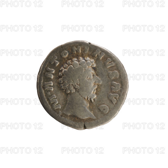 Denarius, Marcus Aurelius (121–180; Roman Emperor 161–180). Obverse: Head of Marcus Aurelius right; pearly border; inscription 'M. ANTONINVS AVG'. Reverse: Concordia seated left holding a patera; her left elbow rests on a statuette of Spes; cornucopia under the seat; inscription 'CONCORD AVG TR P XVI' and 'COS III'; pearly border. Iconography: Concordia, cornucopia, patera; imperial bust of Marcus Aurelius. Date: 161–162. Roman Empire (27 BC–476), Rome. Coin; weight 3.14 g.