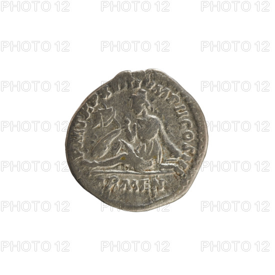 Denarius of Marcus Aurelius (121–180; Roman emperor 161–180), 163–164. Obverse: Head of Marcus Aurelius with a laurel wreath, right; legend 'ANTONINVS AVG'. Reverse: Armenia (personification) sitting turned to the left in a mourning pose, hand resting on a bow behind her, with a vexillum and shield in front; under the line 'ARMEN.'; legend 'PM TR P XVIII IMP II COS III'. Imperial busts; imperial iconography. Roman Empire (27 BC–476), Rome. Coin; weight 3.32 g; axis 180°.
