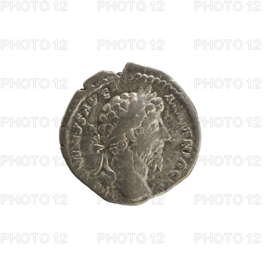 Denarius, Marcus Aurelius (121–180; Roman emperor 161–180). Obverse: Head of Marcus Aurelius with laurel wreath facing right; legend AN NINVS AVG AR ENIACV (pearl border). Reverse: PM TR P XIX IMP II COS III — Mars in military costume standing right, holding a spear in his right hand and resting his left on a shield (pearl border). Date: 164–165. Roman Empire (27 BC–476), Rome. Coin; weight 2.94 g; axis 180°.
