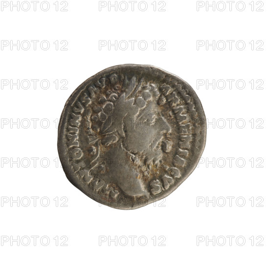 Denarius, Marcus Aurelius (121–180; Roman Emperor 161–180). Obverse: Head of Marcus Aurelius with a laurel wreath, right. Inscription: M ANTONINVS AVG ARMENIACVS. Reverse: Annona standing left, holding ears of corn lowered over a modius, and a cornucopia in left; prow of a ship behind. Inscription: PM TR P XIX IMP III COS III. Attributes: cornucopia, modius, ears of corn; personification: Annona. Imperial bust. Roman Empire, 165. Rome. Coin; weight 3.21 g; axis 180°. Pearl border.