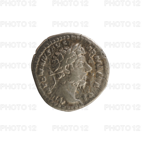 denarius, Marcus Aurelius (121–180; Roman emperor 161–180), busts, imperial busts, treasures (numism), Marcus Aurelius — iconography; Roma (mythology), Roma sitting on armor and shields, spear (attribute), Victoria (attribute). Obverse: Head of Marcus Aurelius with a laurel wreath, right. Pearl border. Inscription: AV. M ANTON, NVS AVG ARM N A V S. Reverse: PM TR P XIX IMP III COS III; Roma sits on a shield turned left, holding Victoria in her right hand and a spear in her left. 165; Roman Empire (27 BC–476); Rome; coin; weight 3.04 g; axis 180°