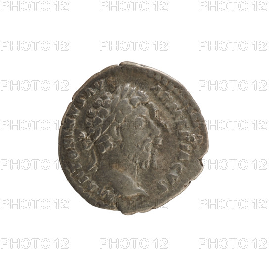 Denarius, Marcus Aurelius (121–180; Roman emperor 161–180). Obverse: Head of Marcus Aurelius with a laurel wreath, facing right; pearl border. Reverse: PAX AVG TRPXXCOSIII — Pax standing facing left, holding a branch in his right hand and a cornucopia in his left; pearl border. Date: 165–166. Roman Empire (27 BC–476), Rome. Coin; weight 3.04 g; axis 180°.