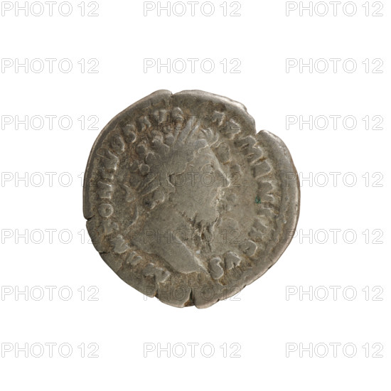 denarius, Marcus Aurelius (121–180; Roman emperor 161–180); obv. M ANTONINVS AVG   ARMENIACVS — head of Marcus Aurelius with a laurel wreath, right; pearl border. rev. VICT AVG TRPXXCOSIII — Flying Victoria left holding a garland (diadem); pearl border. 165–166; Roman Empire (27 BC–476); Rome; silver coin; weight 3.12 g; axis 180°