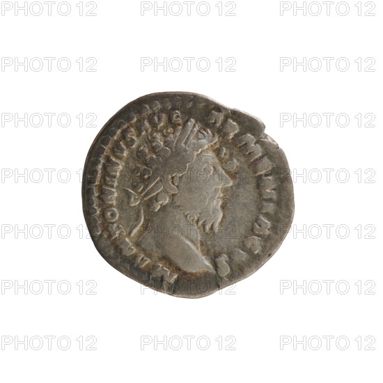 denarius, Marcus Aurelius (121–180; Roman emperor 161–180), busts, imperial busts, Marcus Aurelius, Marcus Aurelius - iconography, Victoria (personification), Flying Victoria. Obverse: M ANTONINVS AVG ARMENIACVS — Head of Marcus Aurelius with a laurel wreath, to the right. Pearl border. Reverse: VICT AVG TRPXXCOSIII — Victoria flying to the left with a garland (diadem) in her hands. Pearl border. Date: 165–166. Roman Empire (27 BC–476), Rome. Coin, weight 3.17 g, axis 180° .