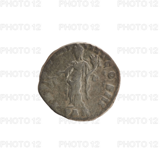 Denarius of Marcus Aurelius (121–180; Roman emperor 161–180). Obverse: Head of Marcus Aurelius with a laurel wreath, right. Beaded border. Reverse: Pax stands facing left, holding a branch in his right hand and a cornucopia in his left; under the line PAX. Pearl border. Roman Empire, 166. Rome. Coin; weight 3.14 g; axis 180°. Icons: imperial busts; Pax (personification) with twig and cornucopia.