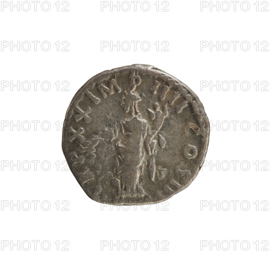 Denarius, Marcus Aurelius (121–180; Roman emperor 161–180). Obverse: Head of Marcus Aurelius with a laurel wreath, right; pearl border; inscription 'M ANTONINVS AVG ARM PARTH MAX'. Reverse: Pax standing facing left, holding a branch in his right hand and a cornucopia in his left; pearl border; inscription 'TRPXXIMP IIIICOSIII'. Roman, 166 CE. Silver coin (denarius), weight 2.89 g, axis 180°.