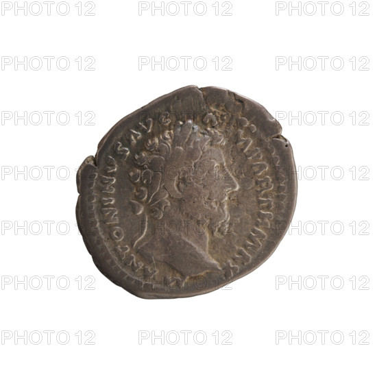 Denarius, Marcus Aurelius (121–180; Roman emperor 161–180). Obverse: Head of Marcus Aurelius with laurel wreath, right. Pearl border. Inscription: M ANTONINVS AVG A, M PARTH MAX. Reverse: Victoria stands straight, head turned right, holding a palm and placing a shield on a palm trunk; shield inscribed VIC PAR. Pearl border. Legend: TRPXX IMPIIII COSIII. Roman Empire, Rome, 166. Silver coin (denarius), weight 3.28 g, axis 180°.