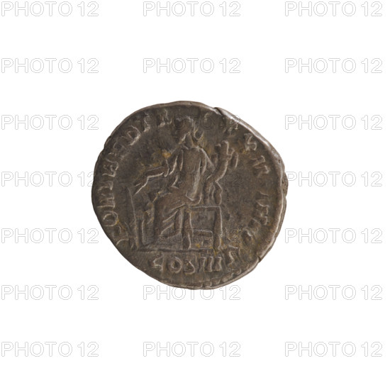 Denarius, Marcus Aurelius (121–180; Roman emperor 161–180). Obverse: Head of Marcus Aurelius with laurel wreath, right; inscription ANTONINVS AVG ARM PARTH MAX. Reverse: Fortuna seated facing left, holding a rudder in her right hand and a cornucopia in her left; inscription FORT RED TR PXX II . IMP V and below the line COS III. Pearl border. Hoard find from Golub (numismatic hoard). 168 CE. Roman Empire (27 BC–476), Rome. Coin; weight 3.08 g.