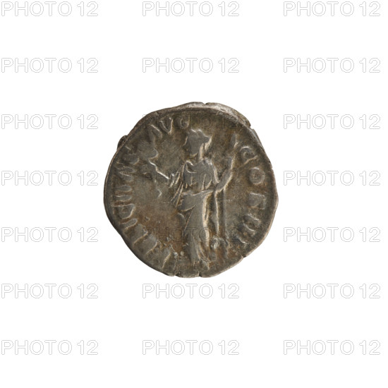 Denarius, Marcus Aurelius (121–180; Roman Emperor 161–180). Obverse: Head of Marcus Aurelius with a laurel wreath, right. Pearl border. Inscription: M ANTONINVS AVG AVG TR P XXIII. Reverse: FELICITAS AVG COS III. Felicitas stands facing left, holding a caduceus in her right hand and a scepter in her left. Pearl border. Date: 168–169. Roman Empire (27 BC–476), Rome. Coin; weight 3.03 g; axis 180°.