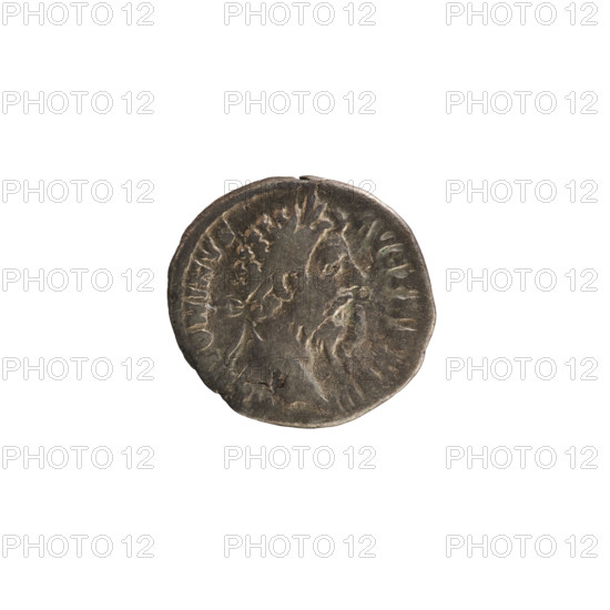 Denarius of Marcus Aurelius (121–180; Roman emperor 161–180), 168–169, Rome. Obverse: Head of Marcus Aurelius with a laurel wreath, right, pearl border; legend partially illegible: ...TONIN AVG TR P XXIII. Reverse: FELICITAS, Felicitas standing facing left, holding a caduceus in her right hand and a scepter in her left, pearl border; reverse legend partially illegible: ...OS III. Coin (Roman Empire), weight 2.91 g, axis 180°.