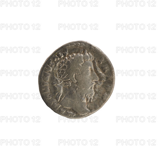 Denarius of Marcus Aurelius (121–180; Roman emperor 161–180). Obverse: Head of Marcus Aurelius with a laurel wreath, facing right; pearl border; legend 'M ANTONINVS AVG TR P XXIII'. Reverse: SALVTI AVG COS III. Salus stands facing left, holding a patera in her right hand feeding a snake coiled around an altar, and a scepter in her left. Roman Empire, 168–169. Coin; weight 3.22 g; axis 180 degrees.