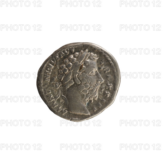 denarius, Marcus Aurelius (121–180; Roman emperor 161–180); busts; Salus feeding the snake; Salus (personification); imperial iconography. Obverse: M AN NINVS AVG TR P XX III — head of Marcus Aurelius with laurel wreath, facing right; pearl border. Reverse: SALVTI AVG COS III — Salus facing left, feeding a snake coiled around an altar with a patera in her right hand and holding a scepter in her left; pearl border. Date: 168–169. Roman Empire (27 BC–476). Rome. Coin. Weight: 3.15 g.