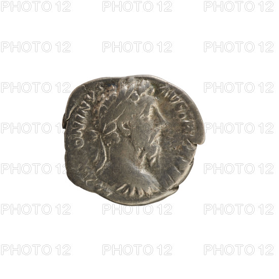 denarius, Marcus Aurelius (121–180; Roman emperor 161–180), bust of Marcus Aurelius; Roman silver coin (denarius), Obverse: head of Marcus Aurelius with laurel wreath facing right, pearl border, inscription 'M ANTONINVS AVG TR P XXIIII'; Reverse: Diana standing facing left, holding an arrow in her right hand and a bow in her left, pearl border; date c. 169–170 CE; Roman Empire (27 BC–476); Rome; coin; weight 3.37 g; axis 180 degrees.