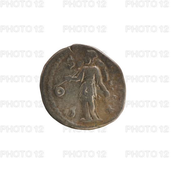 denarius, Marcus Aurelius (121–180; Roman emperor 161–180); obverse: head of Marcus Aurelius with a laurel wreath, right, legend 'M ANTONIN S AVG', pearl border; reverse: Diana standing left, holding an arrow in her right hand and a bow in her left, legend 'C O SI I I', pearl border; 169–170 CE; Roman Empire; Rome; silver coin (denarius); weight 3.30 g; axis 180 degrees.