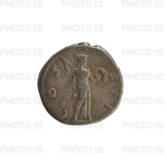 denarius, Marcus Aurelius (121–180; Roman emperor 161–180), busts, imperial busts, Marcus Aurelius — iconography; Minerva (mythology) throwing a spear, spear (attribute), shield (attribute). Obverse: TONINVS VG TR P (last part of the legend partially visible), head of Marcus Aurelius with laurel wreath facing right; pearl border. Reverse: C O S I I I, Minerva stands turned right, throwing a javelin with her right hand, holding a shield in her left; pearl border. 169–170, Roman Empire (27 BC–476), Rome; coin, denarius, weight 3.42 g, axis 180°