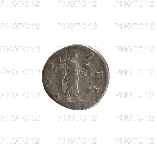 Denarius, Marcus Aurelius (121–180; Roman emperor 161–180). Obverse: Head of Marcus Aurelius with a laurel wreath, right; legend ONINVS AVG TR. Reverse: Minerva stands turned right, holding a javelin in her right hand and a shield in her left; legend C O S I I I. Pearl border. Date: 169–170. Roman Empire (27 BC–476), Rome. Coin; weight 3.15 g; axis 180°. Subjects/attributes: Minerva (mythology), spear (attribute), shield (attribute), imperial busts; iconography of Marcus Aurelius.