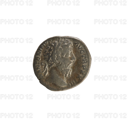 Denarius of Marcus Aurelius (121–180; Roman emperor 161–180). Obverse: Head of Marcus Aurelius with a laurel wreath, right; legend 'M ANTONINV AVG TR P XXIIII'. Reverse: Salus standing facing left, holding a patera in her right hand feeding a snake coiled around an altar, and a scepter in her left; pearl border; legend 'TI AVG COS III'. Date: 169–170. Roman Empire (27 BC–476), Rome. Coin, weight 3.28 g, axis 180°.