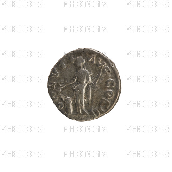 denarius, Marcus Aurelius (121–180; Roman emperor 161–180), obverse: head of Marcus Aurelius with a laurel wreath facing right, pearl border; reverse: Salus standing left, feeding a snake coiled around an altar with a patera in her right hand and holding a scepter in her left; inscription obv. 'M ANTON... TR P XXIIII', rev. 'SALVTI AVG COS III'; dated 169–170, Roman Empire (27 BC–476), Rome; coin; weight 3.06 g; axis 180°.