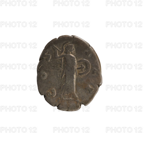 Denarius, Marcus Aurelius (121–180; Roman emperor 161–180). Obverse: Head of Marcus Aurelius with a laurel wreath, right; legend M ANTONINVS AVG TR P XXIIII C O S III. Reverse: Minerva standing right, holding a javelin in her right hand and a shield in her left; pearl border. Silver coin, weight 2.82 g, axis 180°. Date: 169–170, Roman Empire (27 BC–476). Subjects/attributes: Minerva (mythology), spear (attribute), shield (attribute); iconography related to Marcus Aurelius.