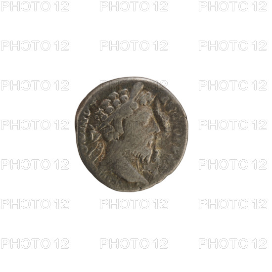 Denarius, Marcus Aurelius (121–180; Roman emperor 161–180). Obverse: Head of Marcus Aurelius with a laurel wreath, right, legend 'ONINVS AVG TR PX'. Reverse: Mars, naked, striding right, holding a spear in his right hand and a trophy in his left, pearl border, legend 'C O S II'. Silver coin, weight 3.29 g, dated 170–171, Roman Empire (27 BC–476), Rome.
