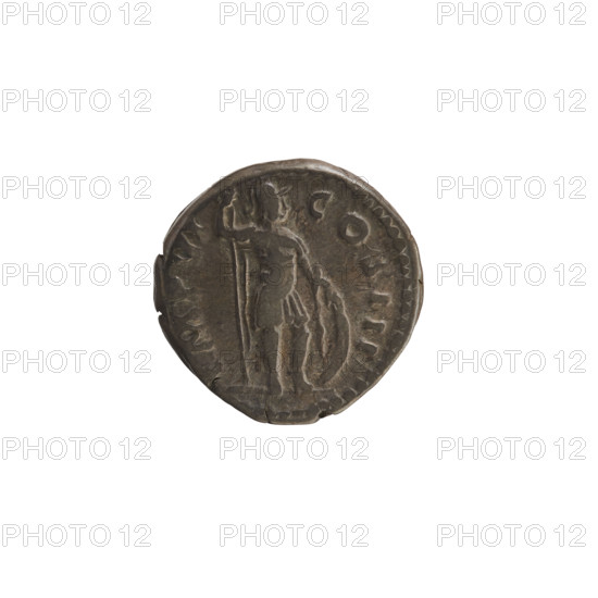 Denarius, Marcus Aurelius (121–180; Roman emperor 161–180). Obverse: Head of Marcus Aurelius with a laurel wreath, right. Pearl border. Inscription: M ANTONINVS AVG TR P XXVI. Reverse: Mars in military attire and helmet, standing right, holding a spear in his right hand, left hand resting on a shield. Pearl border. Trophy. Date: 171–172. Roman Empire (27 BC–476), Rome. Coin; weight 3.73 g.