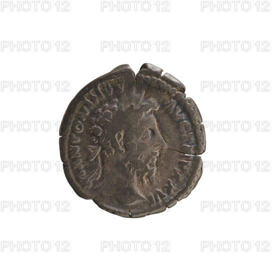 denarius, Marcus Aurelius (121–180; Roman emperor 161–180), imperial bust of Marcus Aurelius, iconography of Marcus Aurelius; obverse: M ANTONINVS AVG TR P XXVI — head of Marcus Aurelius with laurel wreath to right, pearl border; reverse: IMP VI COS III — Mars in military attire and helmet standing right, holding spear in right hand, resting left hand on shield, pearl border; 171–172 CE, Roman Empire (27 BC–476), Rome; coin, weight 3.36 g, axis 180°