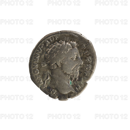 denarius, Marcus Aurelius (121–180; Roman emperor 161–180); bust of Marcus Aurelius; imperial bust; iconography of Marcus Aurelius; Felicitas (personification) with caduceus and cornucopia; obverse inscription: M AN, ONINVS AVG TR P XX, III — head of Marcus Aurelius with laurel wreath facing right, pearl border; reverse inscription: IMP VII COS III — Felicitas stands turned left holding a caduceus in her right hand and a cornucopia in her left, pearl border; 174 CE, Rome, Roman Empire; coin; weight 3.09 g; axis 180°