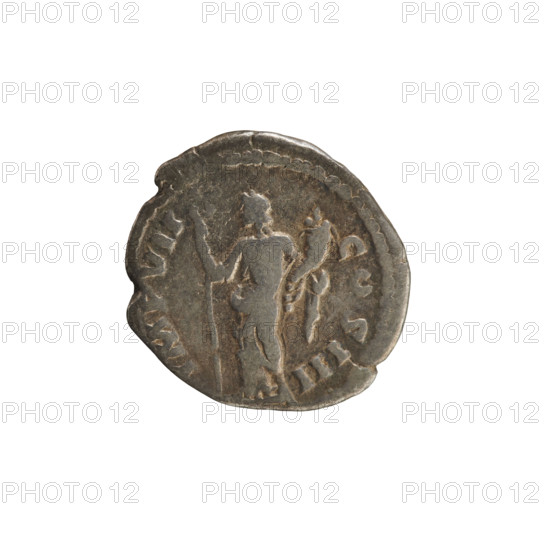 Denarius, Marcus Aurelius (121–180; Roman emperor 161–180). Obverse: head of Marcus Aurelius with a laurel wreath, right, pearl border; legend 'M ANTONINVS AVG TR P XXVIII' (first part partly erased). Reverse: Felicitas standing left, holding a caduceus in her right hand and a cornucopia in her left; pearl border; legend 'IMP VII COS III'. Silver coin, Roman Empire (27 BC–476), Rome, weight 2.66 g, axis 180°.