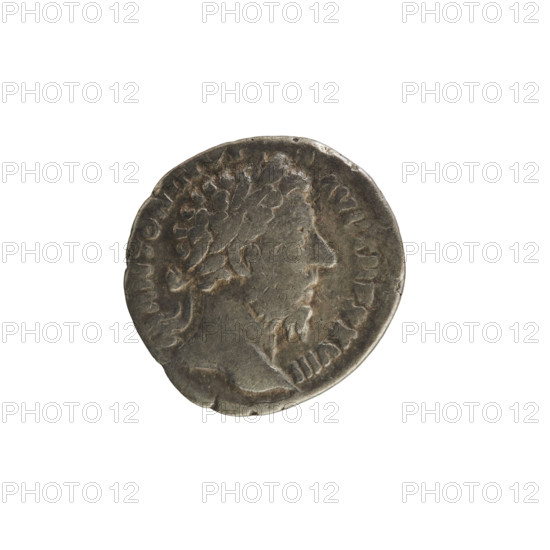 Denarius, Marcus Aurelius (121–180; Roman Emperor 161–180). Obverse: Head of Marcus Aurelius with a laurel wreath, facing right; pearl border; inscription 'M ANTONINVS AVG TR P XXVIII'. Reverse: Victoria seated facing left, holding a patera in her right hand and a palm in her left; pearl border; inscription 'IMP VII COS III'. Roman, 174 CE. Coin; weight 2.57 g. Materials: silver.