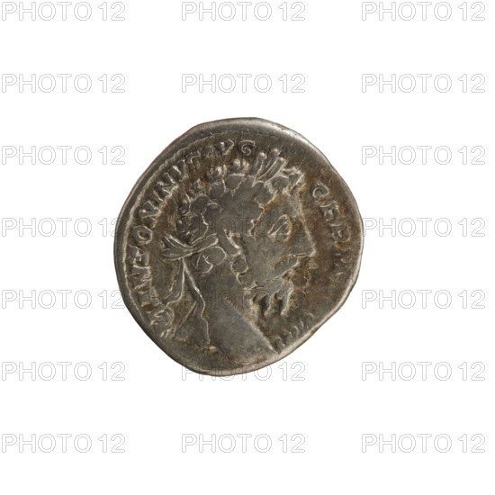 Denarius of Marcus Aurelius (121–180; Roman emperor 161–180). Obverse: Head of Marcus Aurelius with a laurel wreath, pearl border on the right; inscription 'M ANTONINVS AVG GERM'. Reverse: Felicitas standing facing left, holding a long caduceus in her right hand and a cornucopia in her left; inscription 'XXX, VIII COS III'. Minted 175–176. Roman Empire (27 BC–476). Rome. Silver coin; weight 3.37 g.
