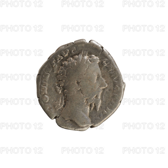 Denarius of Marcus Aurelius (reign 161–180 CE). Obverse: head of Marcus Aurelius wearing a laurel wreath, pearl border at right; legend (partly worn) reads AW., TONINVS AVG GERM SARM. Reverse: TR P XXX IMP VIII C, S III PP. Felicitas standing facing left, holding a long caduceus in her right hand and a cornucopia in her left; pearl border. Date: 175–176 CE. Roman Empire (27 BCE–476 CE). Rome. Coin, weight 3.15 g.