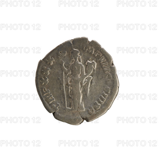 Denarius of Marcus Aurelius (121–180; Roman emperor 161–180), 175–176 CE. Obverse: head of Marcus Aurelius wearing a laurel wreath, pearl border at right; legend (partly illegible) AW., TONINVS AVG GERM SARM. Reverse: TR P XXX IMP VIII C, S III PP; Felicitas stands facing left holding a long caduceus in her right hand and a cornucopia in her left, pearl border. Roman Empire (27 BC–476), Rome. Coin; weight 3.15 g.