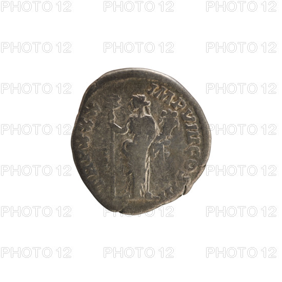 denarius, Marcus Aurelius (121–180; Roman emperor 161–180); imperial busts; numismatics; Marcus Aurelius — iconography; Felicitas (personification) with cornucopia and caduceus; obverse legend ANTONINVS AVG GERM SARM (second part of the legend poorly legible); head of Marcus Aurelius wearing a laurel wreath, pearl border at right; reverse TR P XXX IMP VIII C, S III PP — Felicitas stands facing left, holding a long caduceus in her right hand and a cornucopia in her left, pearl border; dated 175–176; Roman Empire (27 BC–476); Rome; coin; weight 2.63 g.