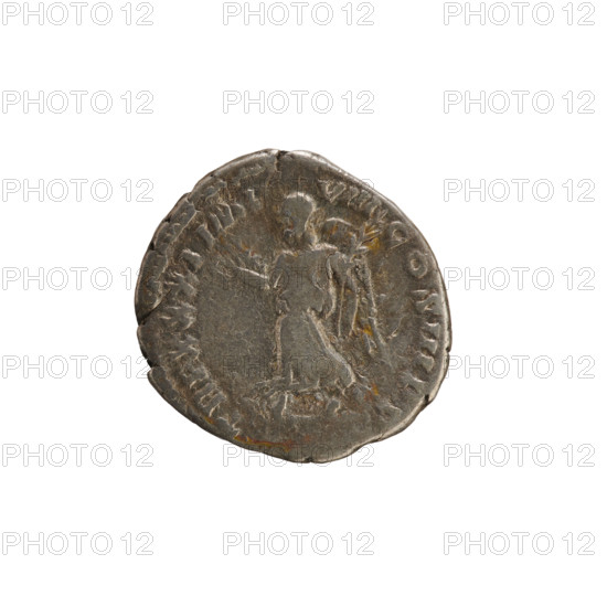 Denarius of Marcus Aurelius (121–180; Roman emperor 161–180), 176–177. Obverse: Head of Marcus Aurelius laureate, right; inscription 'ONINVS AVG GERM SARM' (pearl border). Reverse: Victoria striding left, holding a wreath in her right hand and a palm in her left; inscription 'TR P XXXI IMP VIII COS III PP' (pearl border). Roman Empire, Rome. Coin, weight 3.23 g, axis 180°.
