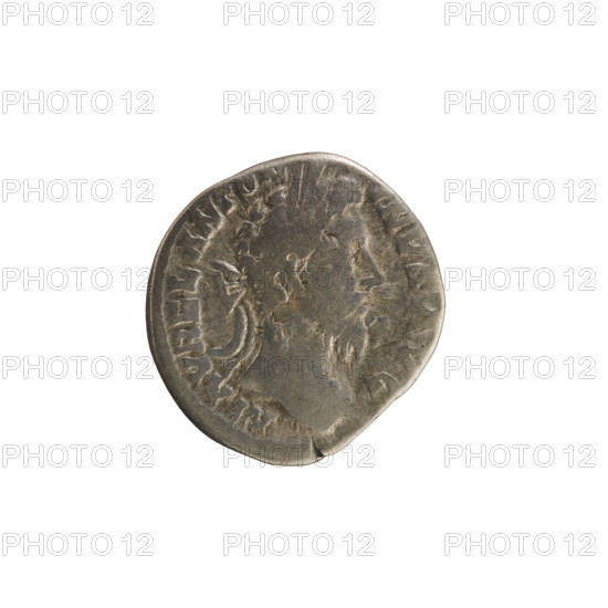 Denarius, Marcus Aurelius (121–180; Roman emperor 161–180). Obverse: Head of Marcus Aurelius with a laurel wreath, right. Pearl border. Inscription: M AVREL ANTONINVS AVG. Reverse: Salus seated facing left, holding poppies in her right hand above a snake coiled around an altar, resting her left hand on the back of the seat. Pearl border. Inscription: TR P XXXII IMP VIIII COS III PP. Date: 177–178. Roman Empire. Rome. Coin. Weight: 2.44 g.