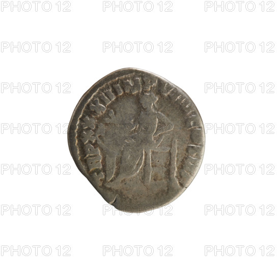 Denarius, Marcus Aurelius (121–180; Roman emperor 161–180). Obverse: Head of Marcus Aurelius with a laurel wreath, right. Pearl border. Reverse: SALVS (Salus personified) sits facing left, holding poppies in her right hand above a snake coiled around an altar, resting her left hand on the back of the seat. Legend: Obv. M AVREL ANTONINVS AVG; Rv. TR P XXXII IMP VIIII COS III PP. Hoard find from Golub (numismatic hoard). Date: 177–178. Roman Empire (27 BC–476). Rome. Coin; weight 2.44 g.