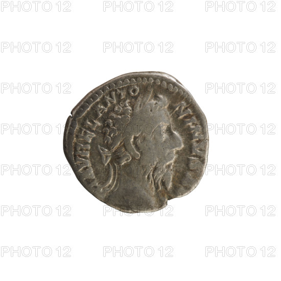 Denarius of Marcus Aurelius (121–180; Roman emperor 161–180). Obverse: Head of Marcus Aurelius in a laurel wreath, facing right; pearled border; legend: AVREL ANTO NINVS A. Reverse: Salus (personification) seated facing left, holding a branch above a snake in her right hand, resting her left hand on the back of the seat; legend: C O S III. PP. Date: 176–180. Roman Empire (27 BC–476). Rome. Coin; weight 3.49 g.