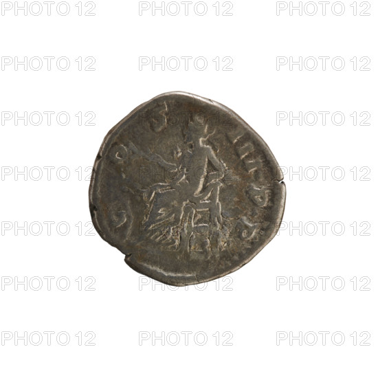 Denarius of Marcus Aurelius (121–180; Roman emperor 161–180). Obverse: Head of Marcus Aurelius in a laurel wreath, facing right; pearl border; legend AVREL ANTO NINVS A. Reverse: Salus (personification) seated left, holding a branch above a snake in her right hand, left hand resting on the back of the seat; legend C O S III PP. Date: 176–180. Roman Empire (27 BC–476). Rome. Coin; weight 3.49 g.