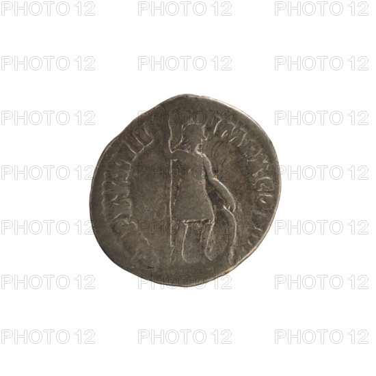 Denarius of Marcus Aurelius (121–180; Roman emperor 161–180). Obverse: Head of Marcus Aurelius in a laurel wreath, right. Pearl border. Inscription: M AVREL ANT ONINVS AVG. Reverse: Mars in military costume and helmet, standing right, holding a spear in his right hand and resting his left hand on a shield. Pearl border. Inscription: TR P XXXIII IMP X COS III. Roman Empire (27 BC–476), Rome. Coin; weight 2.24 g; axis 180°.