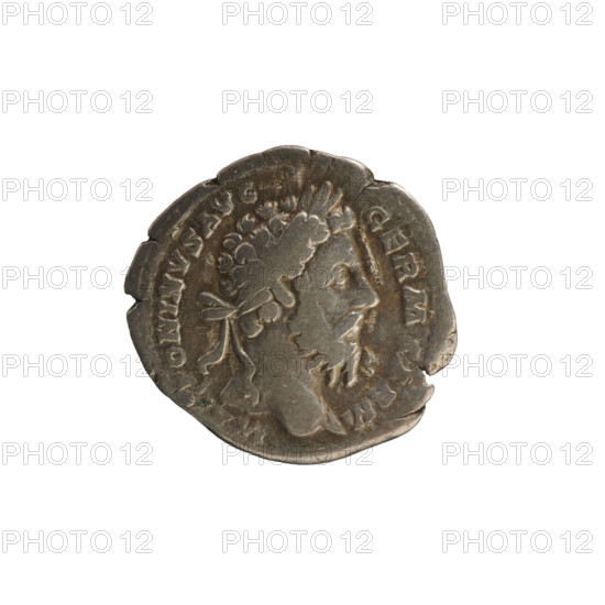 Denarius of Marcus Aurelius (121–180; Roman emperor 161–180). Obverse: head of Marcus Aurelius with a laurel wreath, right; pearl border; legend ONINVS AVG GERM SARM. Reverse: Annona (personification) stands turned left, holding ears of corn lowered in her right hand and a basket of fruit in her left; pearl border; legend TR P XXXI IMP VIIII COS III PP. Roman, 177, Rome; silver coin; weight 3.07 g; axis 180°.
