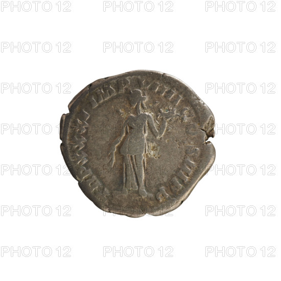 Denarius, Marcus Aurelius (121–180; Roman emperor 161–180). Obverse: Head of Marcus Aurelius with a laurel wreath, right. Pearl border. Inscription: ONINVS AVG GERM SARM. Reverse: Annona (personification) stands turned to the left; in her right hand she holds ears of corn lowered, in her left hand a basket of fruit. Pearl border. Roman, 177, Rome, Roman Empire (27 BC–476). Coin; weight 3.07 g; axis 180°.
